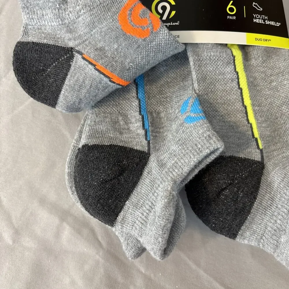 C9 Champion Boys Youth Heel Shield Duo Dry Gray, 6 Pairs, Shoe Size 9-2.5 (M)